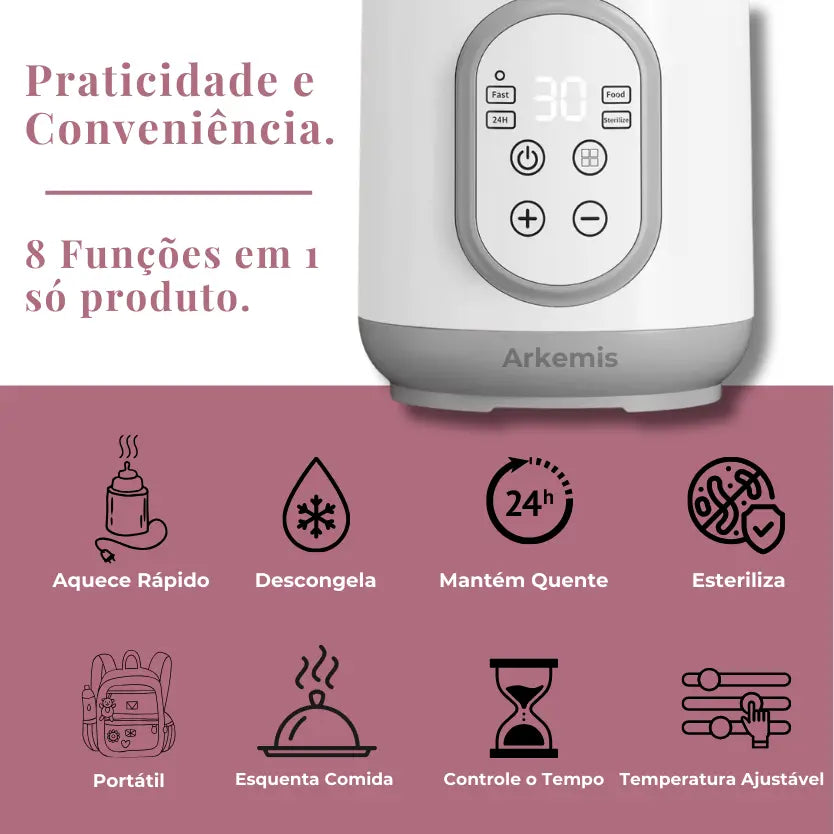 Aquecedor de Mamadeiras Portátil Multifuncional 8 em 1: Aquecimento Rápido, Descongelamento e Esterilização Segura