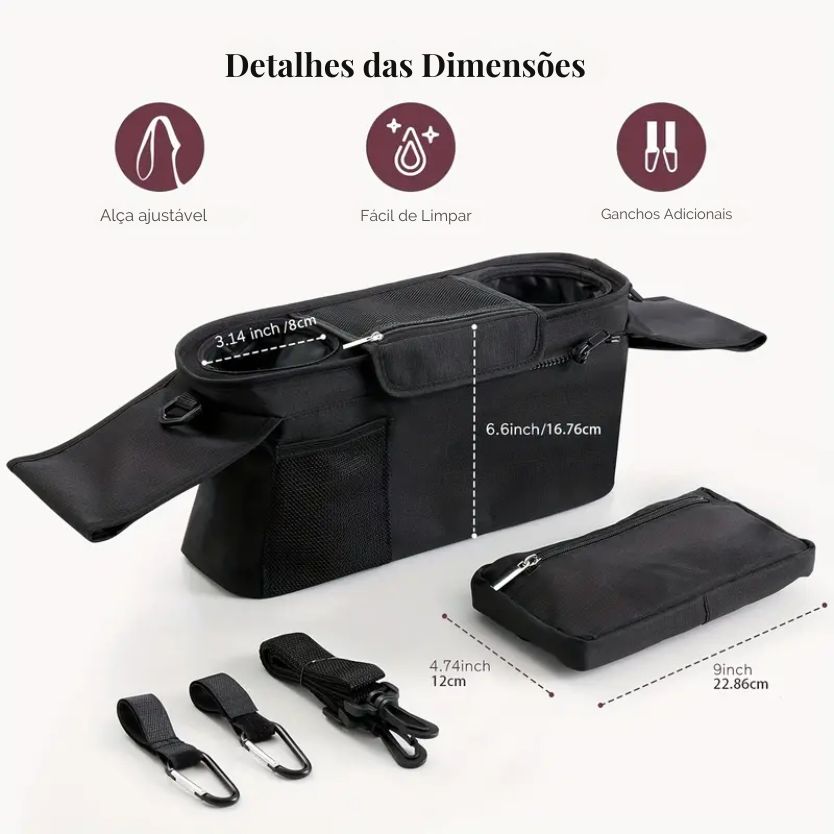 Organizador de Carrinho Arkemis - Porta-objetos Multifuncional para Bebês e Mamães