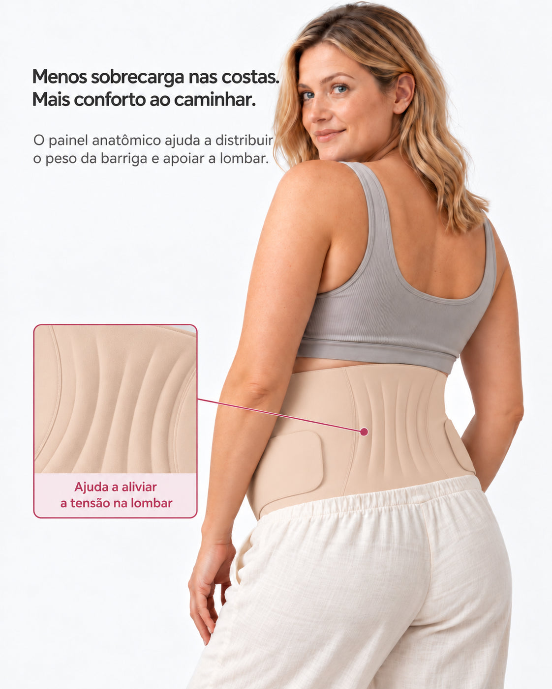 Painel posterior da cinta gestacional Arkemis com apoio na região lombar