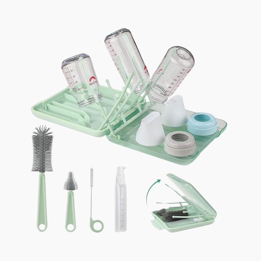 Kit de Limpeza 6 em 1 para Mamadeiras com Escovas e Porta-Objetos Portátil - Verde