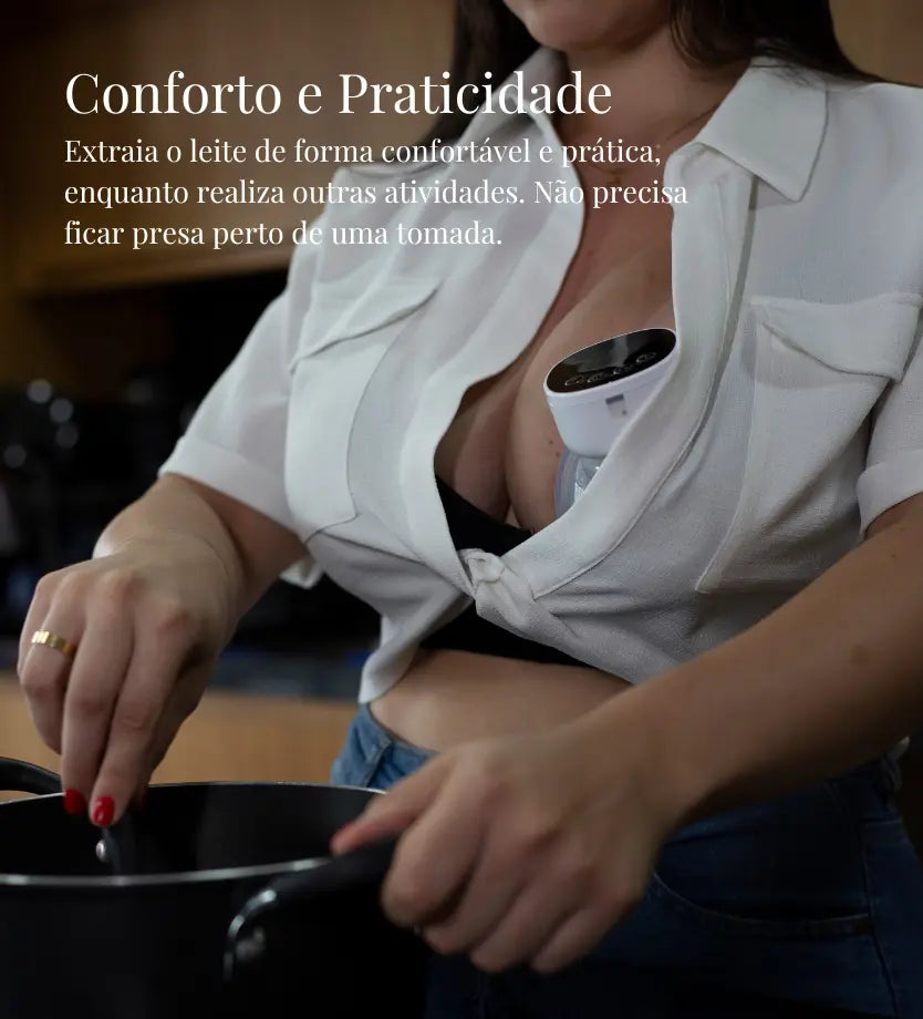 Demonstração da bomba vestível Nurture S12 Pro na rotina da mãe.