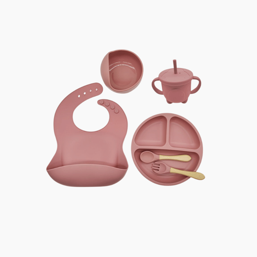 SiliBaby - Conjunto de Alimentação de Silicone-rosa