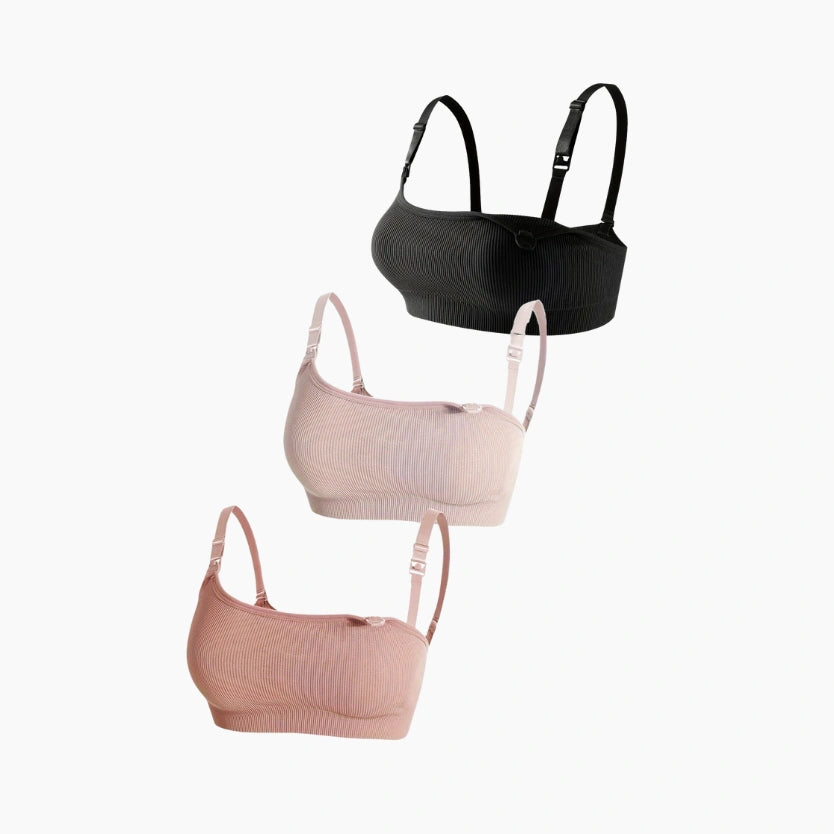 Kit com 3 Sutiãs de Amamentação Canelados com Nervuras Sem Bojo